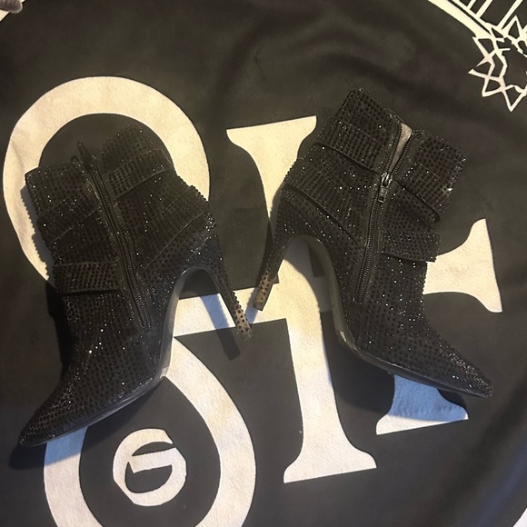 Black rhinestone spike heeled boots - Picture 4 of 4